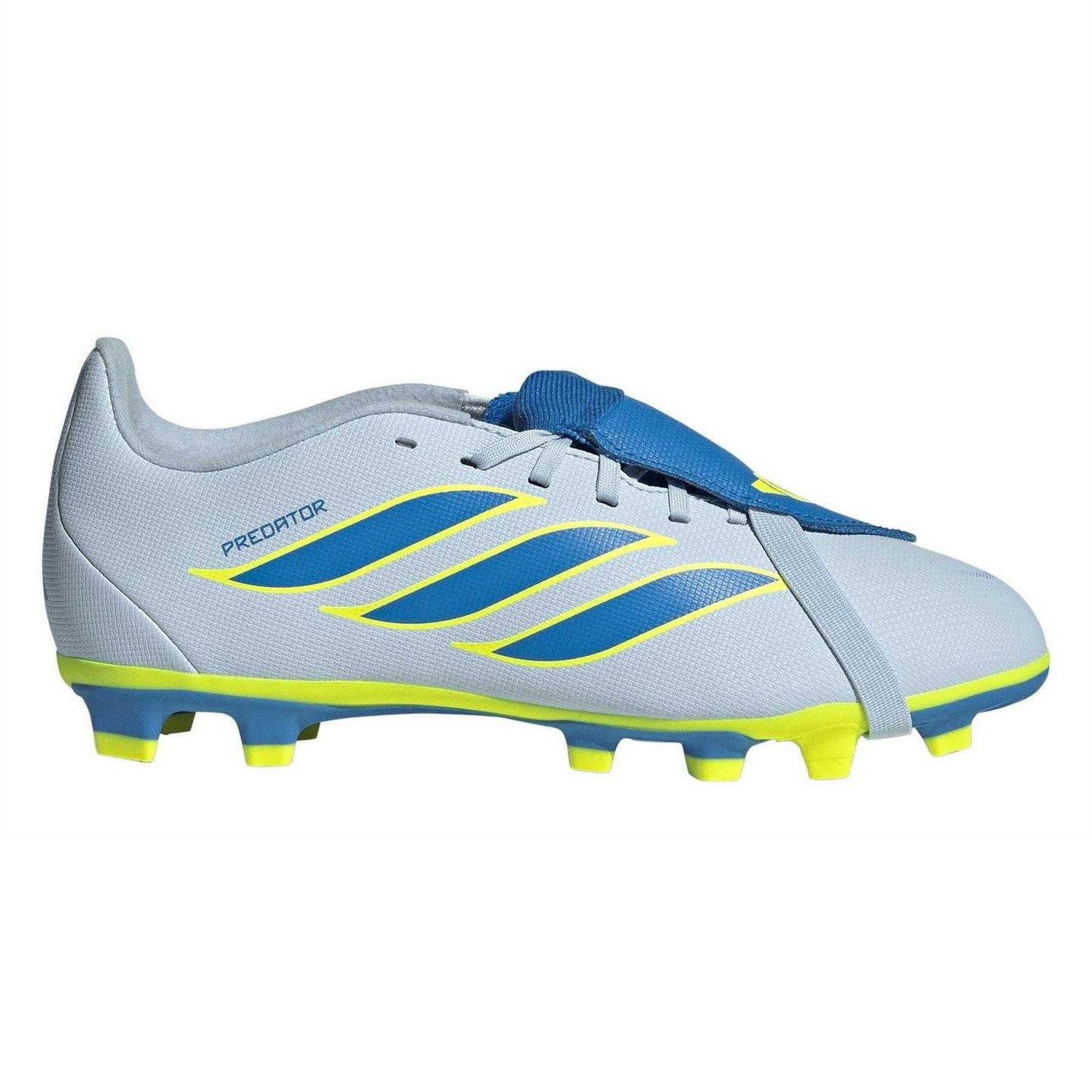 Blue-Yellow - Front - Predator Childrens-Kids Fold Over Folded Tongue Firm Ground Football Boots