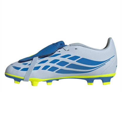 Blue-Yellow - Side - Predator Childrens-Kids Fold Over Folded Tongue Firm Ground Football Boots