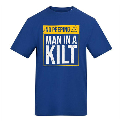 Blue - Front - AWD Unisex Adult NO PEEPING - MAN IN A KILT T-Shirt