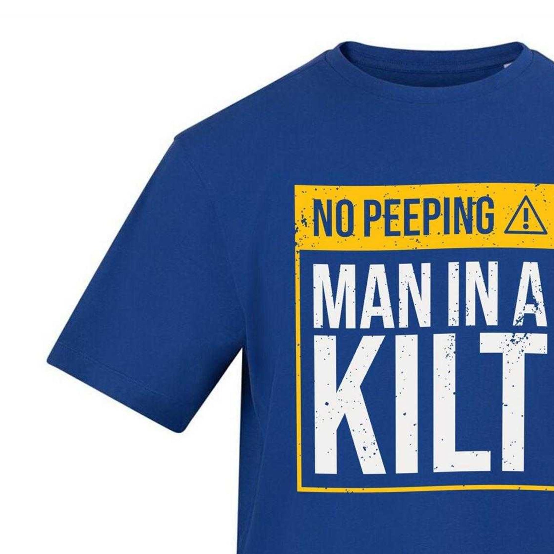 Blue - Side - AWD Unisex Adult NO PEEPING - MAN IN A KILT T-Shirt