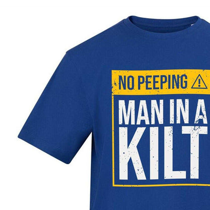 Blue - Side - AWD Unisex Adult NO PEEPING - MAN IN A KILT T-Shirt
