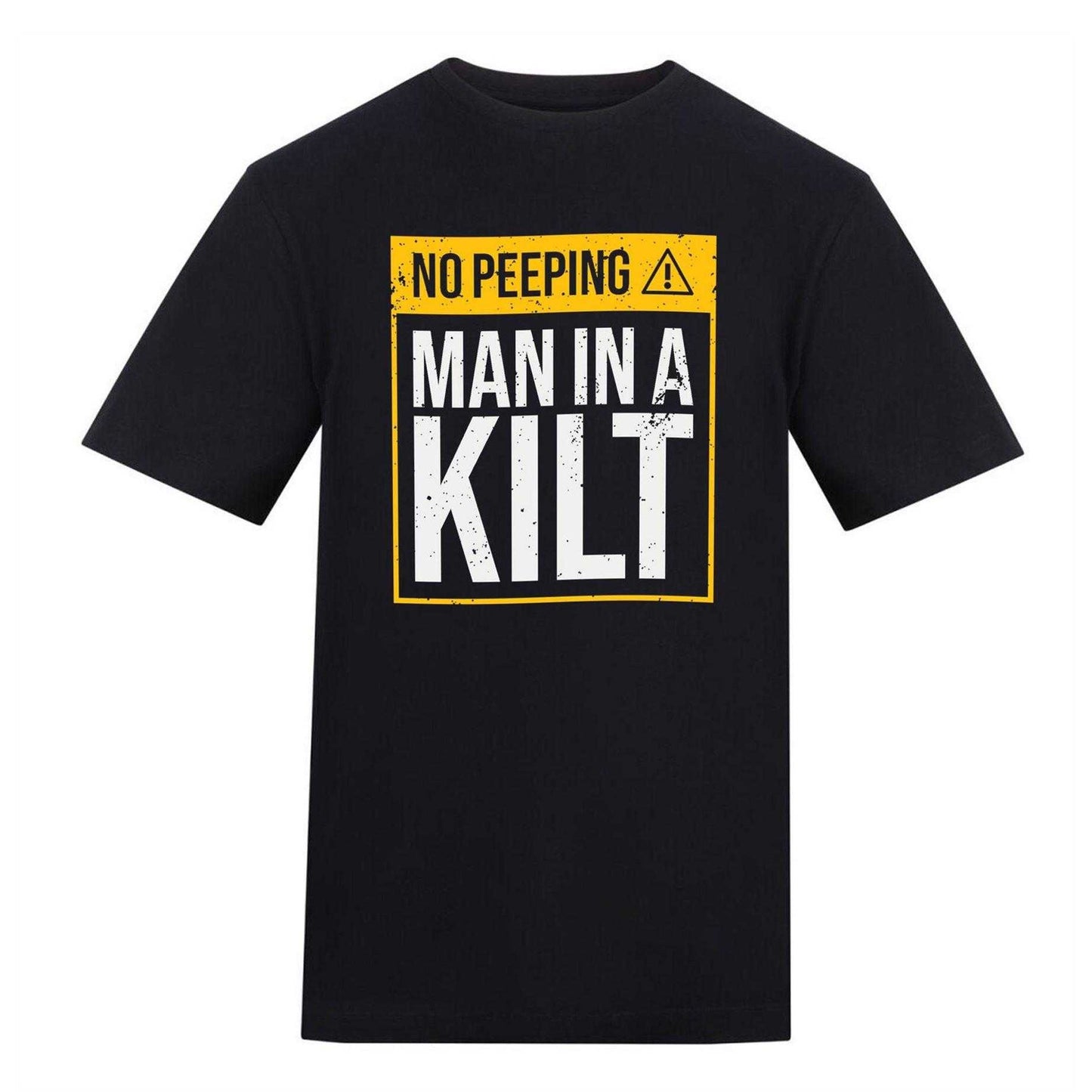 Black - Front - AWD Unisex Adult NO PEEPING - MAN IN A KILT T-Shirt
