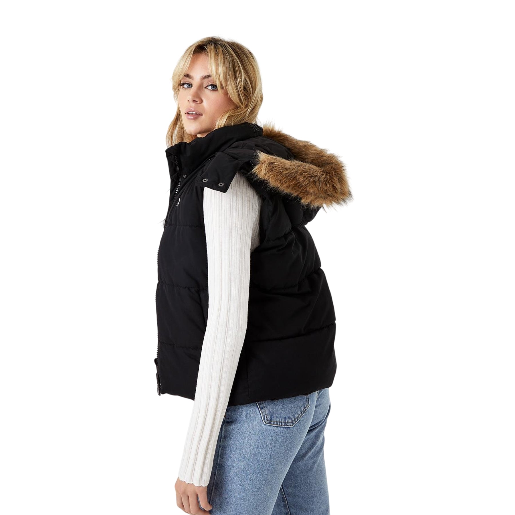 Black - Pack Shot - Jack Wills Womens-Ladies Sleeveless Puffer Jacket