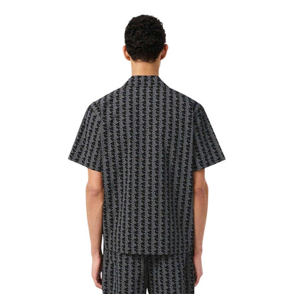 Black - Back - Lacoste Mens Geometric Poplin Relaxed Fit Pyjama Top