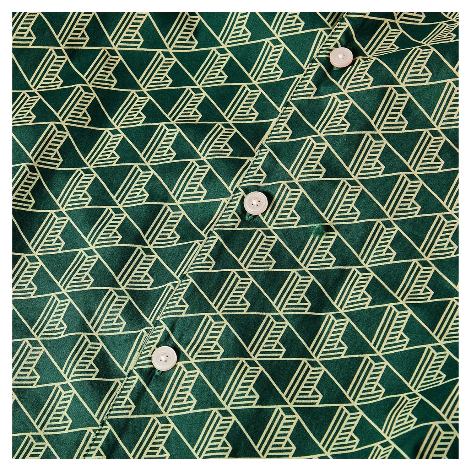 Green - Side - Lacoste Mens Geometric Poplin Relaxed Fit Pyjama Top