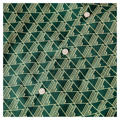 Green - Side - Lacoste Mens Geometric Poplin Relaxed Fit Pyjama Top