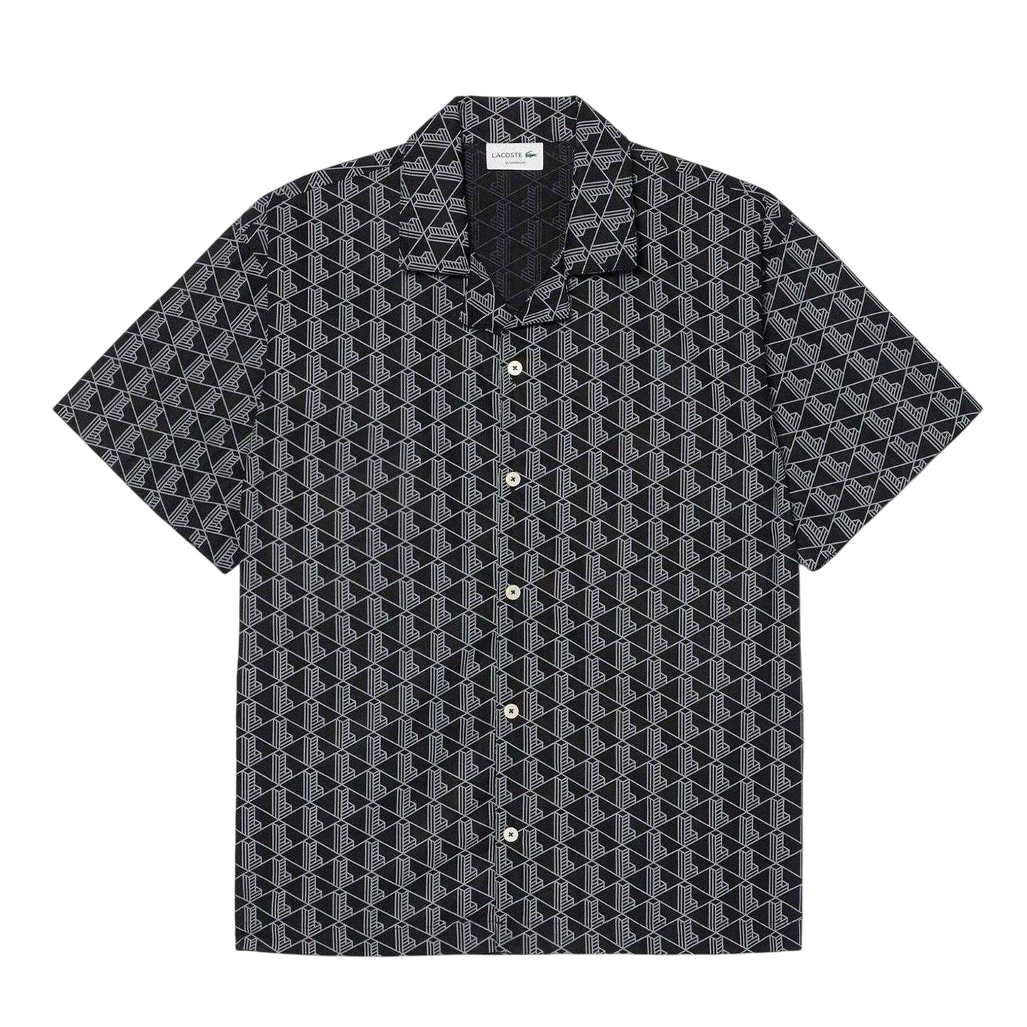 Black - Front - Lacoste Mens Geometric Poplin Relaxed Fit Pyjama Top