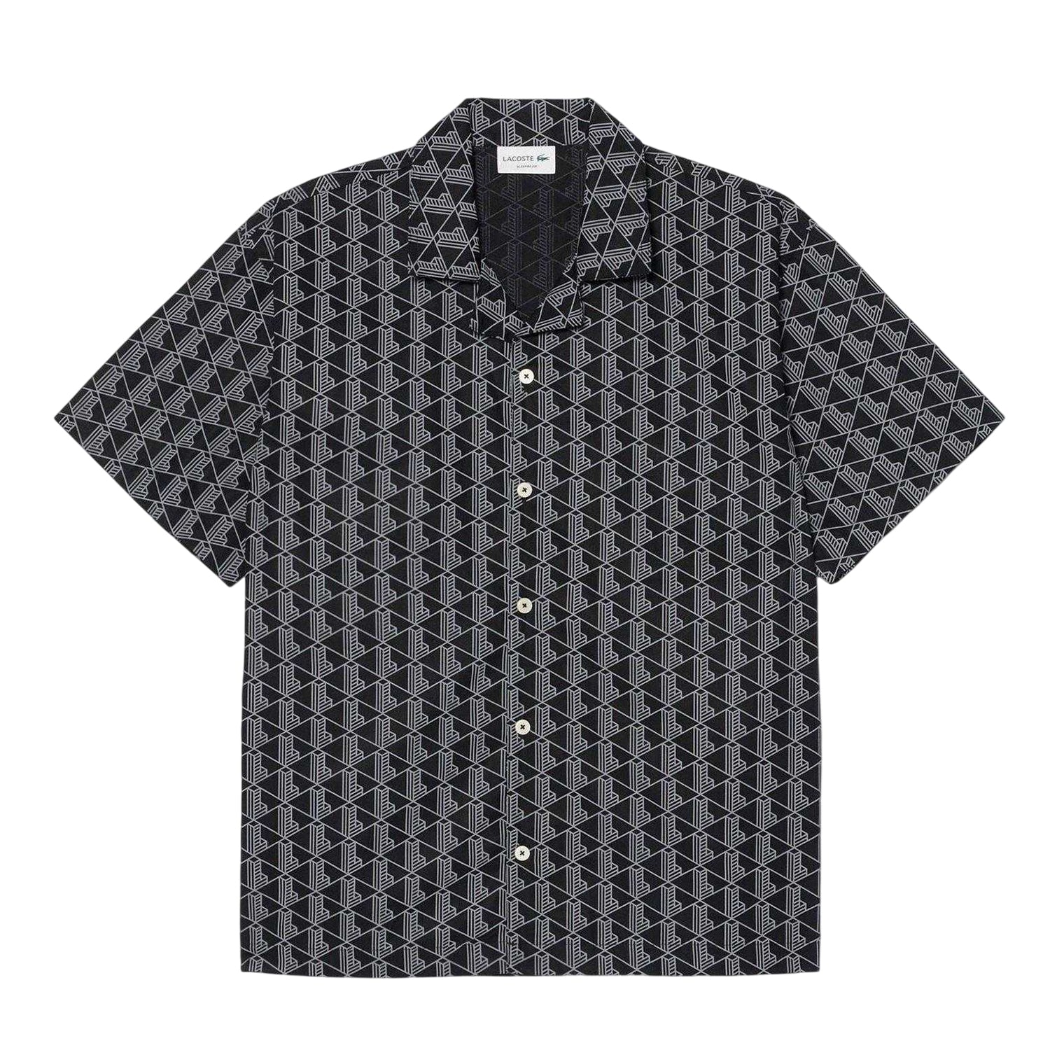 Black - Front - Lacoste Mens Geometric Poplin Relaxed Fit Pyjama Top