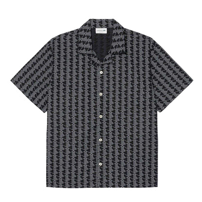 Black - Front - Lacoste Mens Geometric Poplin Relaxed Fit Pyjama Top