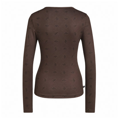 Brown - Back - Adidas Womens-Ladies Trefoil All-Over Print Base Layer Top