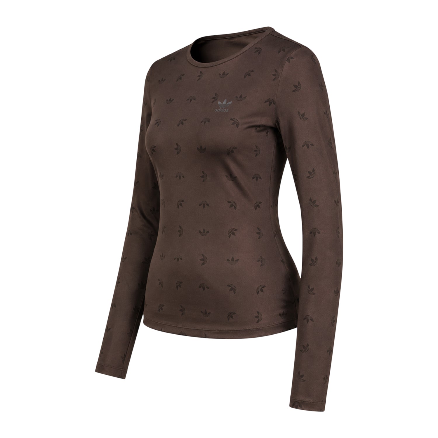 Brown - Side - Adidas Womens-Ladies Trefoil All-Over Print Base Layer Top