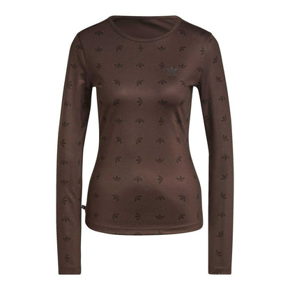 Brown - Front - Adidas Womens-Ladies Trefoil All-Over Print Base Layer Top
