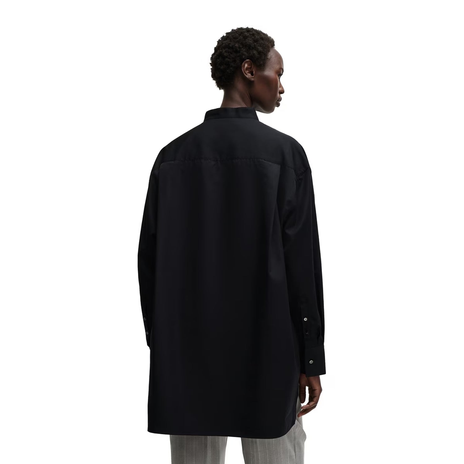 Black - Back - Boss Womens-Ladies Banded Collar Oversized Long-Sleeved Shirt