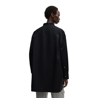 Black - Back - Boss Womens-Ladies Banded Collar Oversized Long-Sleeved Shirt