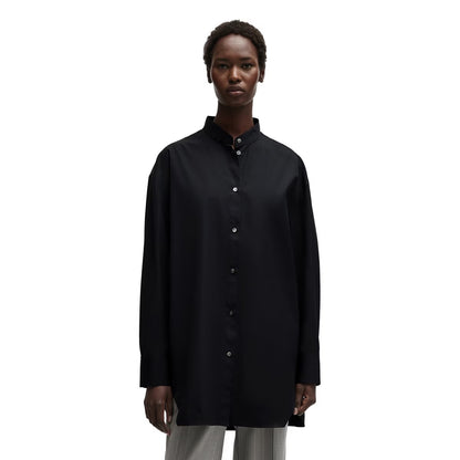 Black - Side - Boss Womens-Ladies Banded Collar Oversized Long-Sleeved Shirt