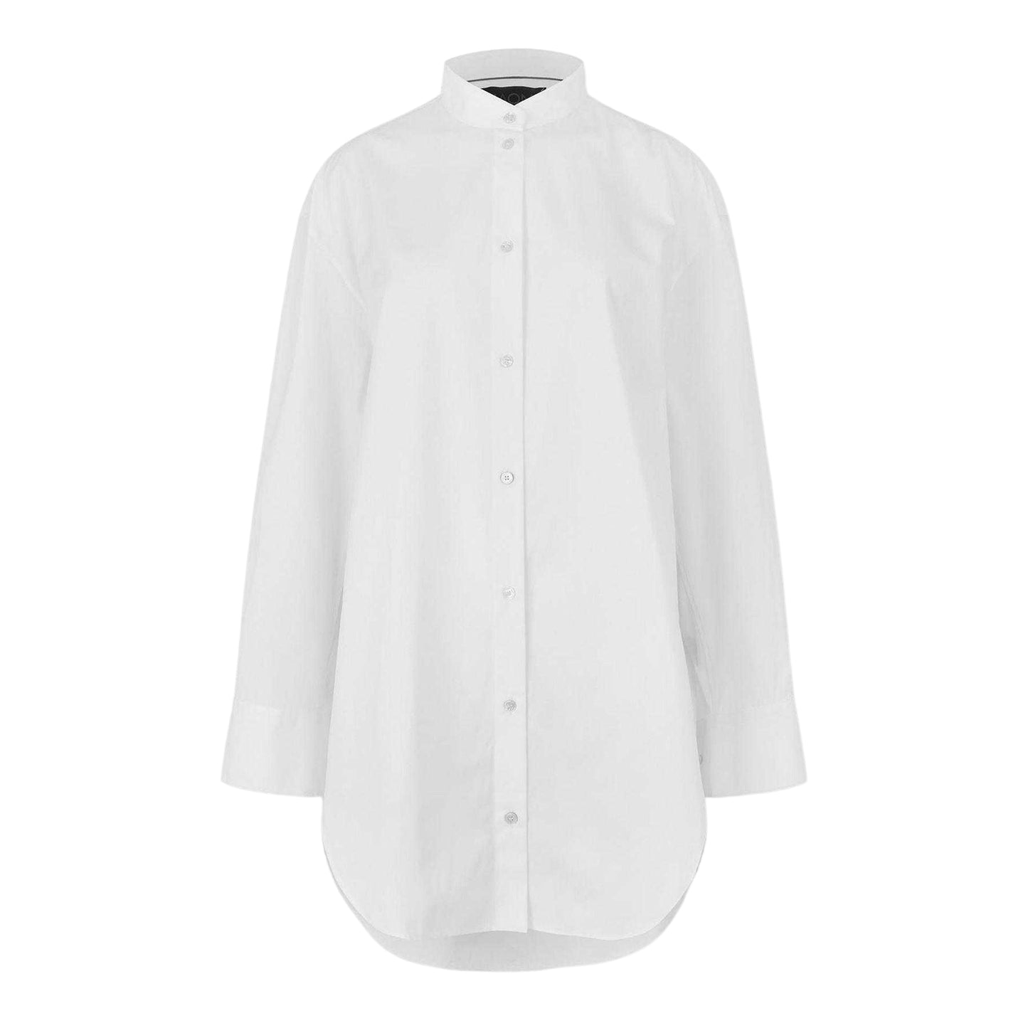 White - Front - Boss Womens-Ladies Banded Collar Oversized Long-Sleeved Shirt