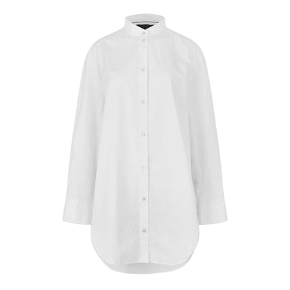 White - Front - Boss Womens-Ladies Banded Collar Oversized Long-Sleeved Shirt