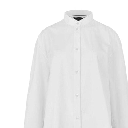 White - Side - Boss Womens-Ladies Banded Collar Oversized Long-Sleeved Shirt