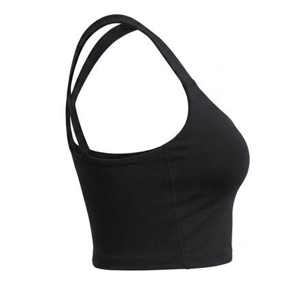 Black - Back - Adidas Womens-Ladies Cropped Scoop Neck Bralette