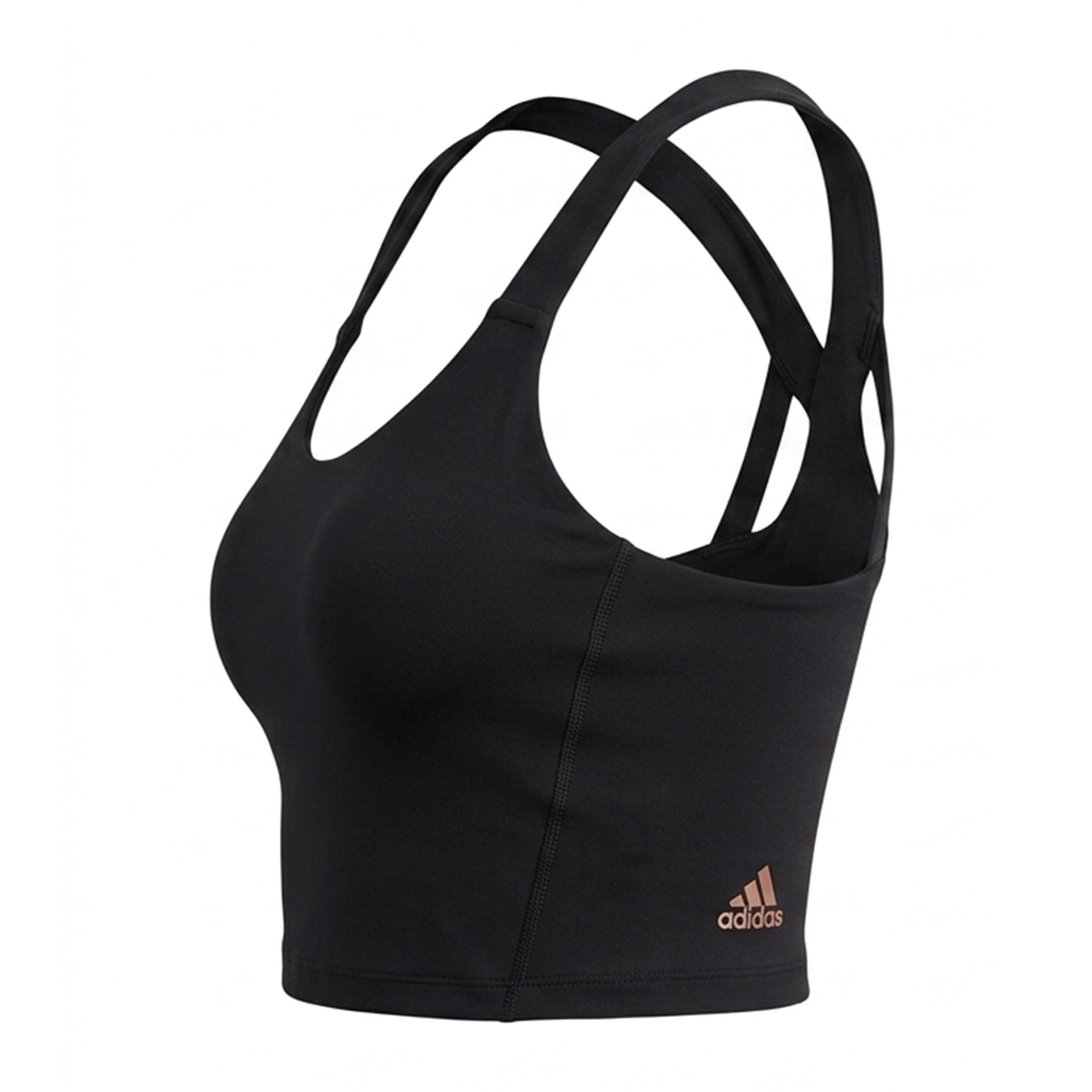 Black - Side - Adidas Womens-Ladies Cropped Scoop Neck Bralette