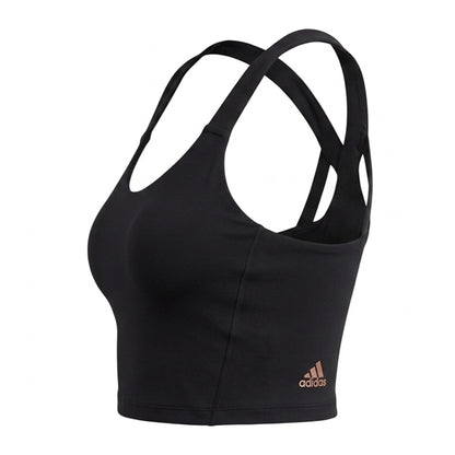 Black - Side - Adidas Womens-Ladies Cropped Scoop Neck Bralette