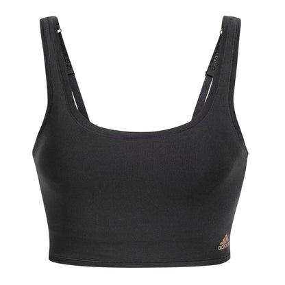Black - Front - Adidas Womens-Ladies Cropped Scoop Neck Bralette