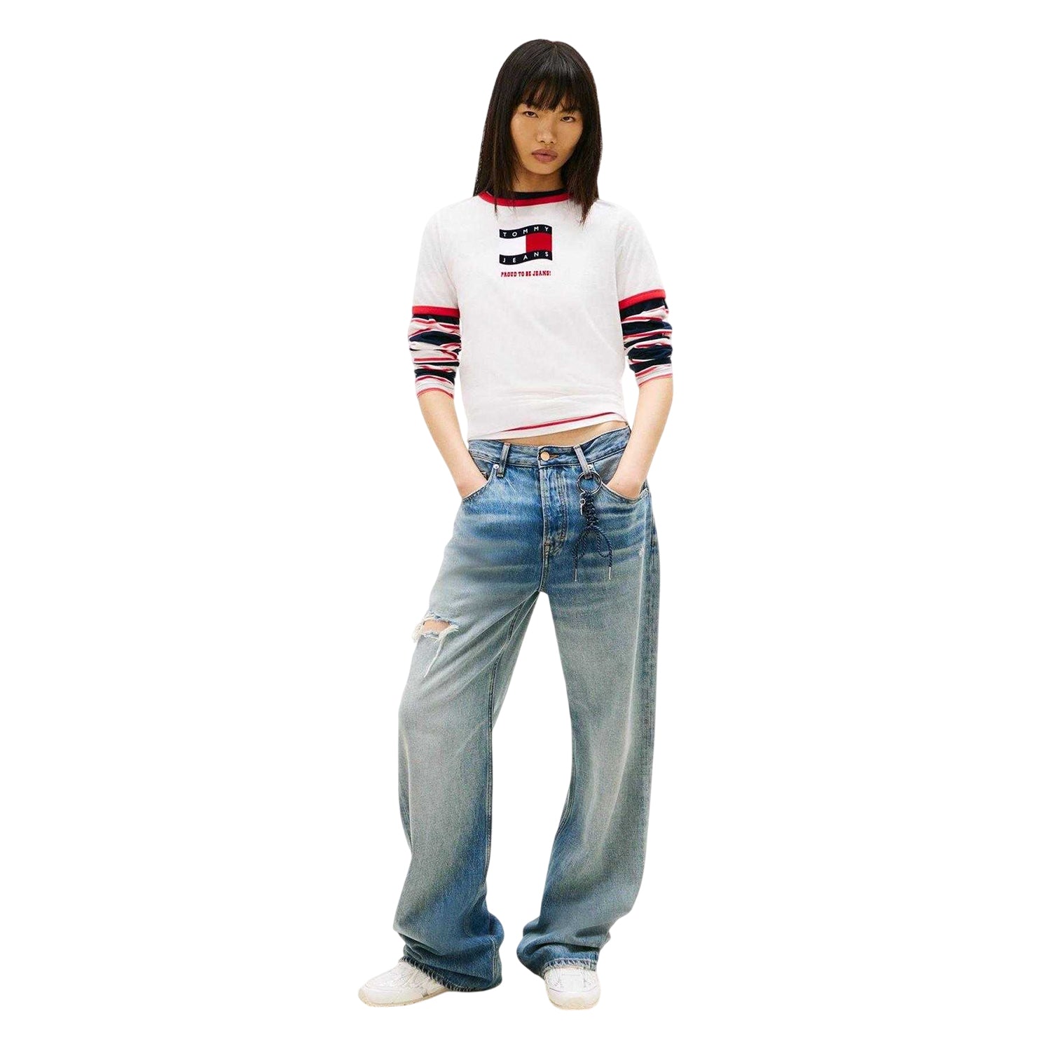 Ecru - Lifestyle - Tommy Jeans Womens-Ladies Ringer Cotton Jersey T-Shirt