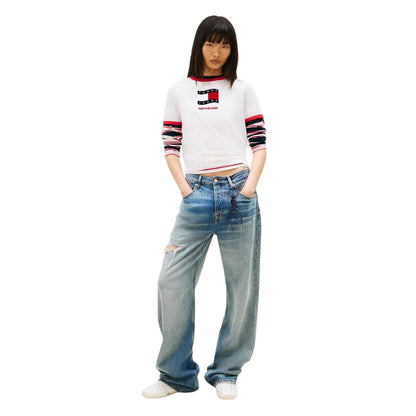 Ecru - Lifestyle - Tommy Jeans Womens-Ladies Ringer Cotton Jersey T-Shirt