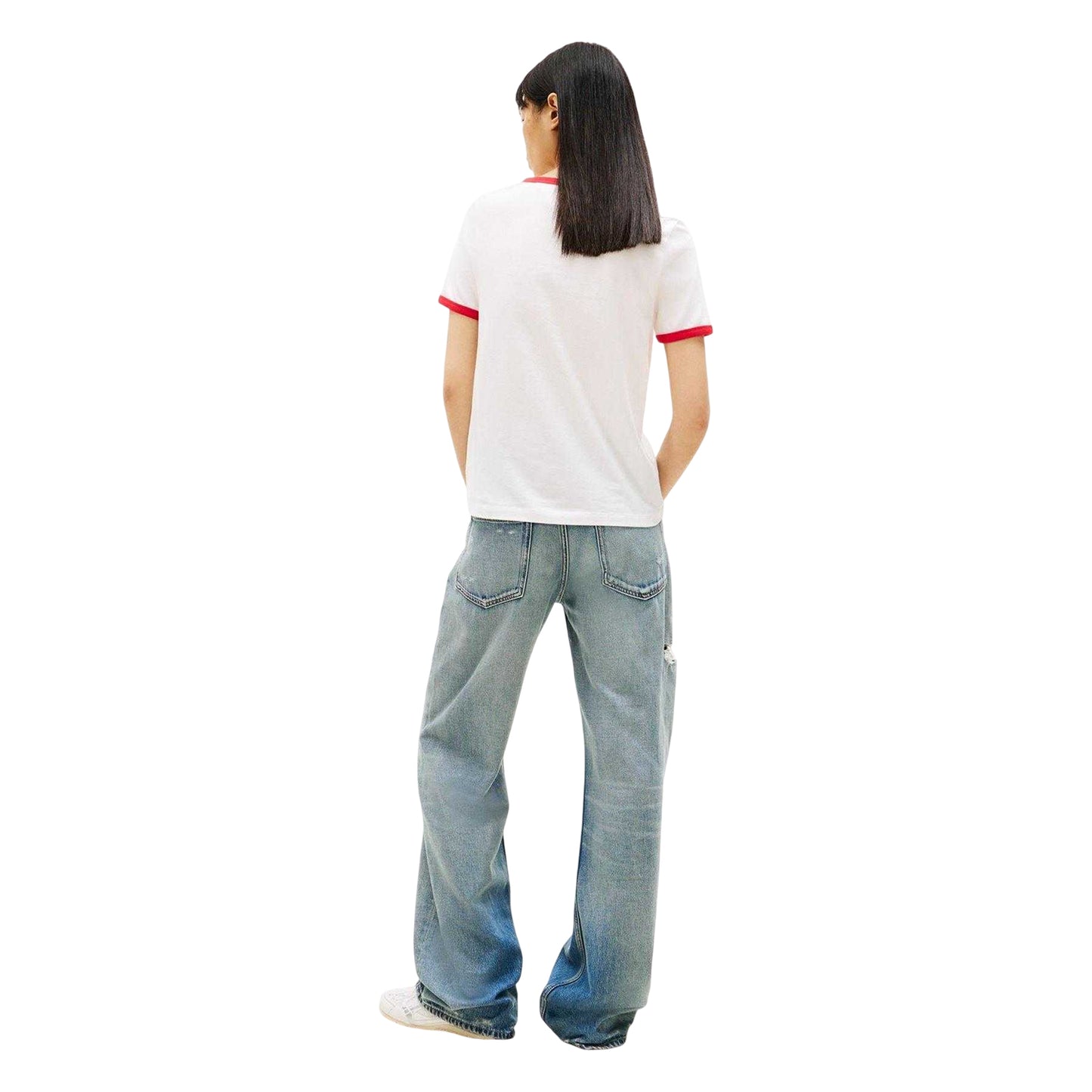 Ecru - Pack Shot - Tommy Jeans Womens-Ladies Ringer Cotton Jersey T-Shirt