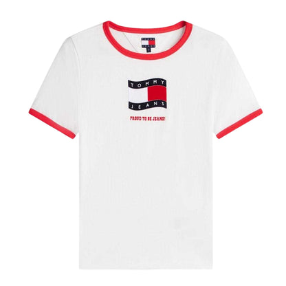 Ecru - Front - Tommy Jeans Womens-Ladies Ringer Cotton Jersey T-Shirt