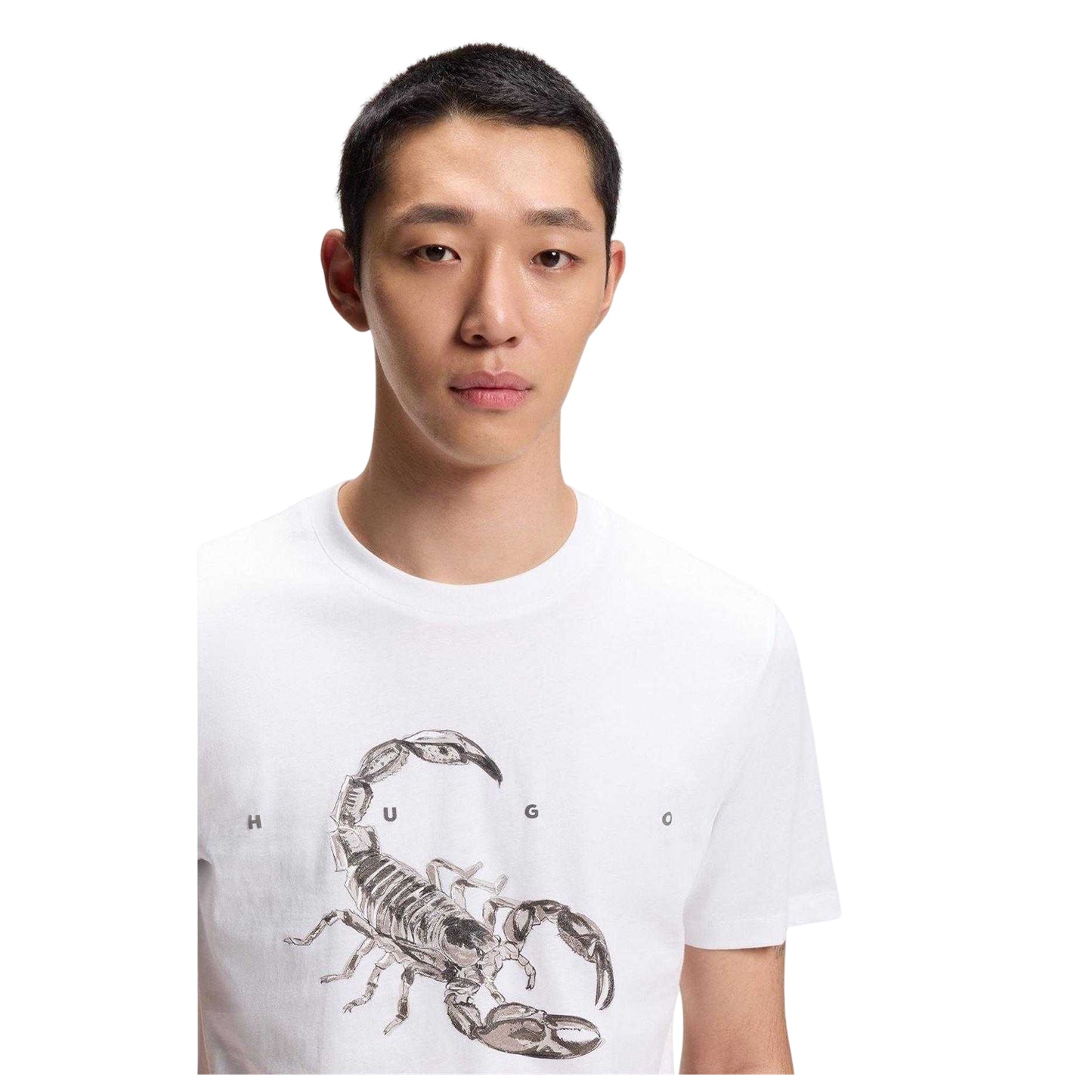 White - Side - Hugo Mens Scorpio Cotton Jersey Logo T-Shirt