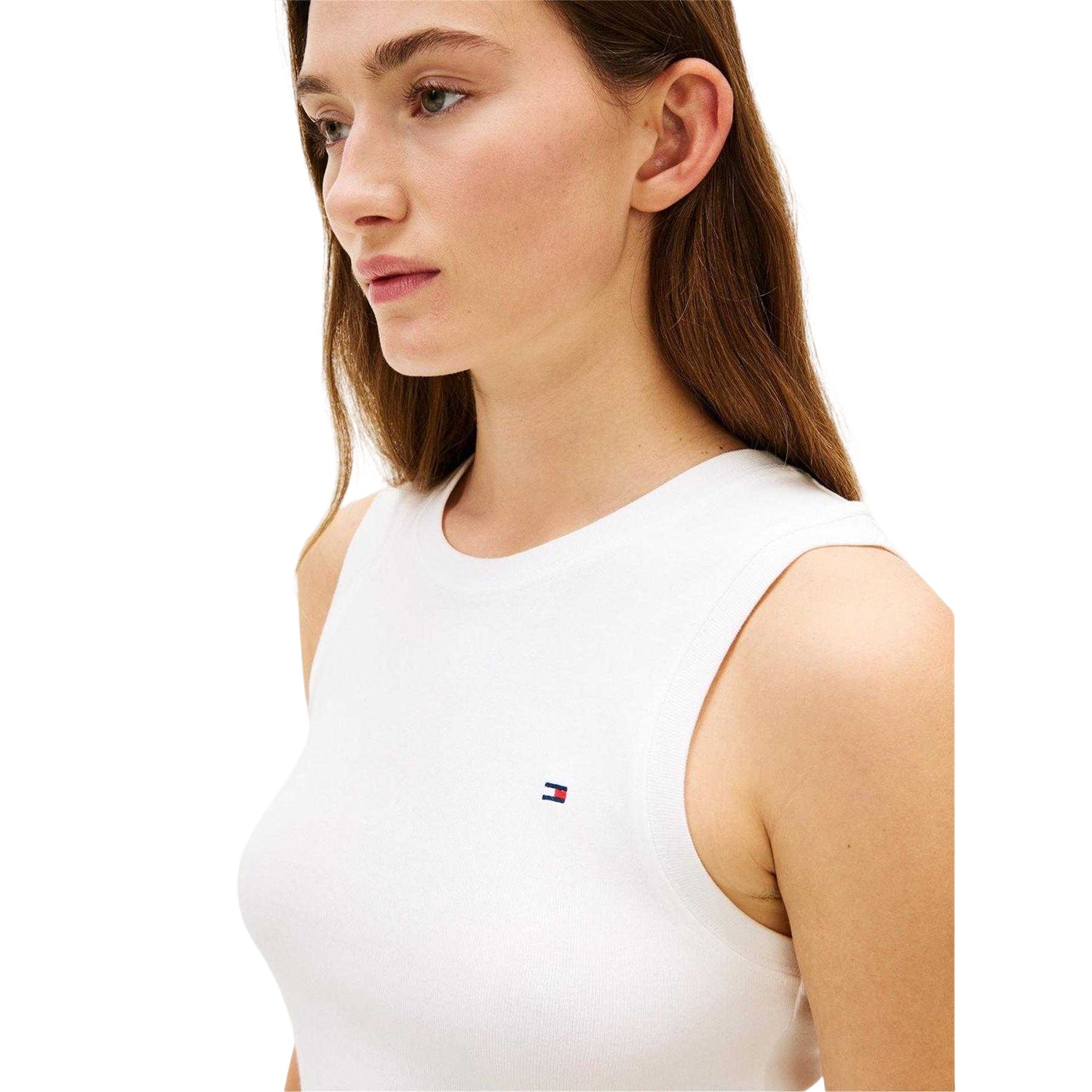 Ecru - Side - Tommy Hilfiger Womens-Ladies Cody Plain Slim Vest Top
