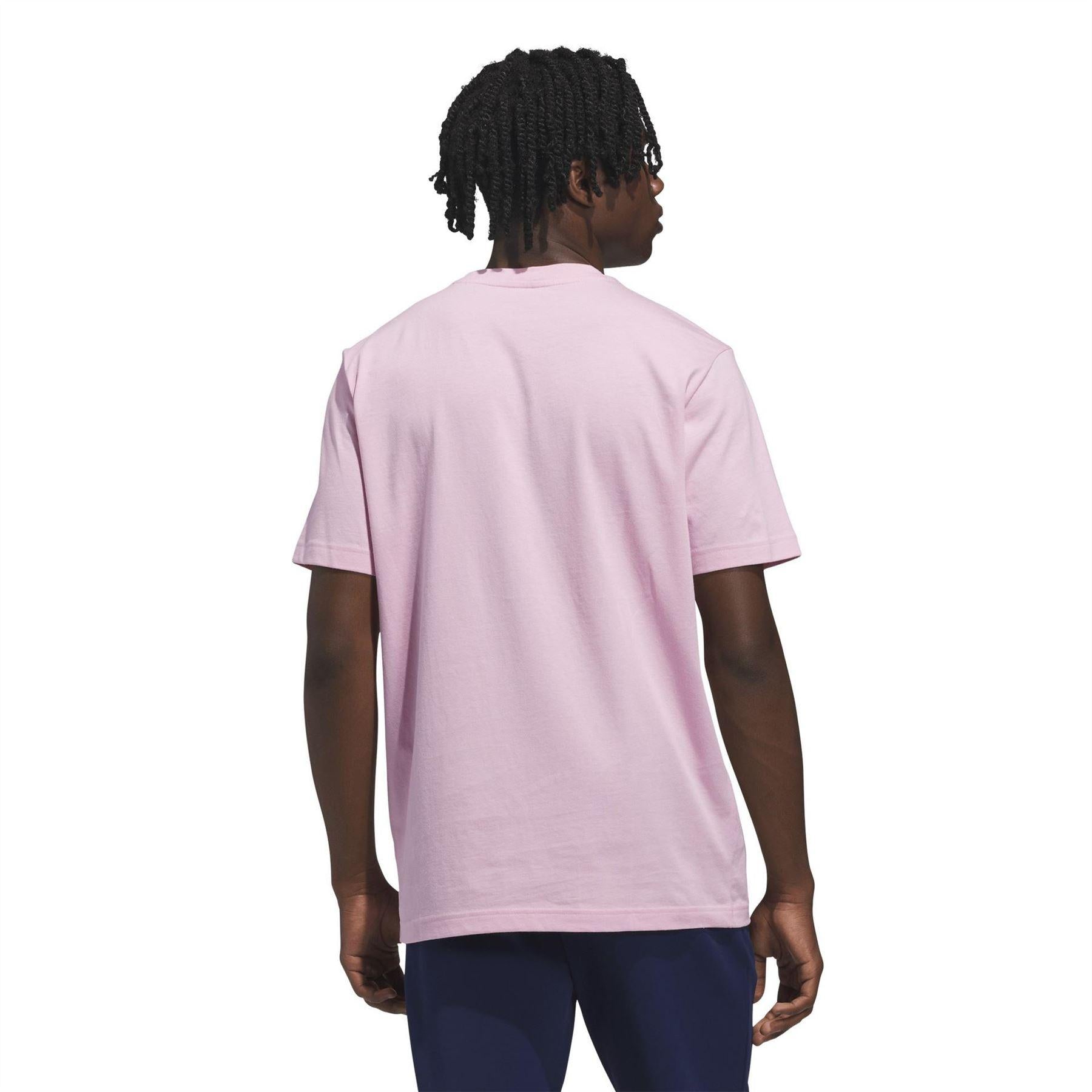 True Pink - Back - Adidas Mens Palm Tree Cotton Logo T-Shirt