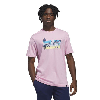 True Pink - Pack Shot - Adidas Mens Palm Tree Cotton Logo T-Shirt