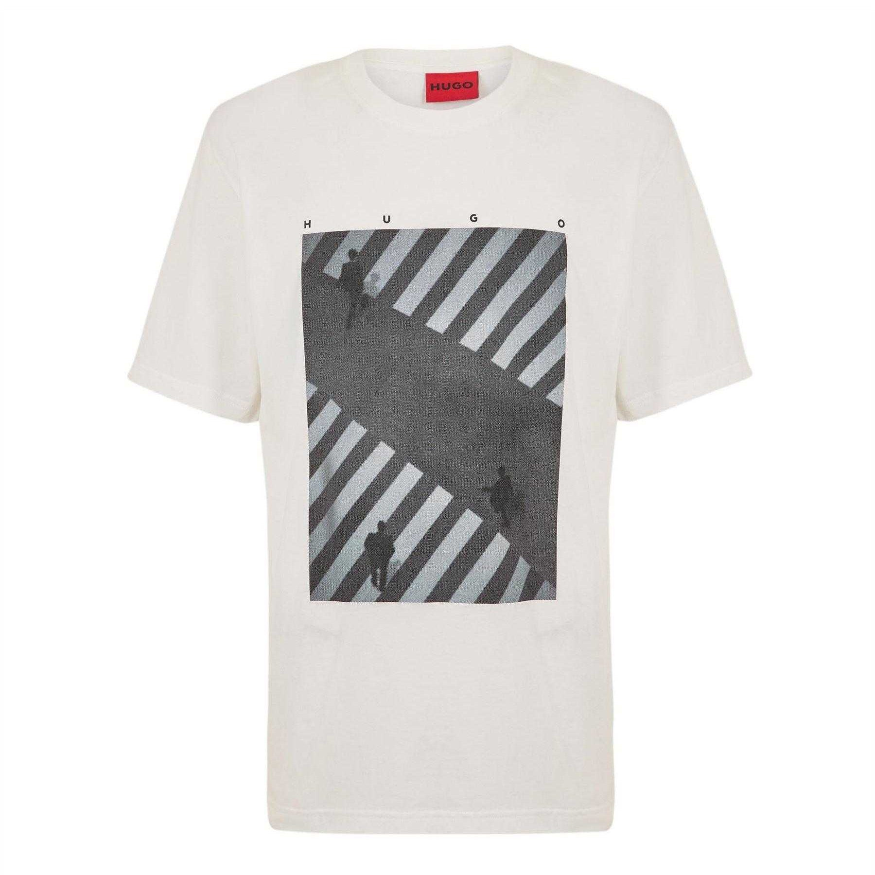 White - Front - Hugo Mens Road Cotton Logo T-Shirt