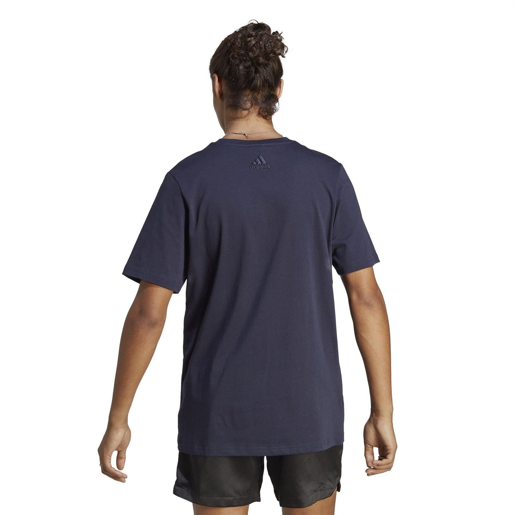 Navy - Back - Adidas Mens Essentials Logo Cotton T-Shirt