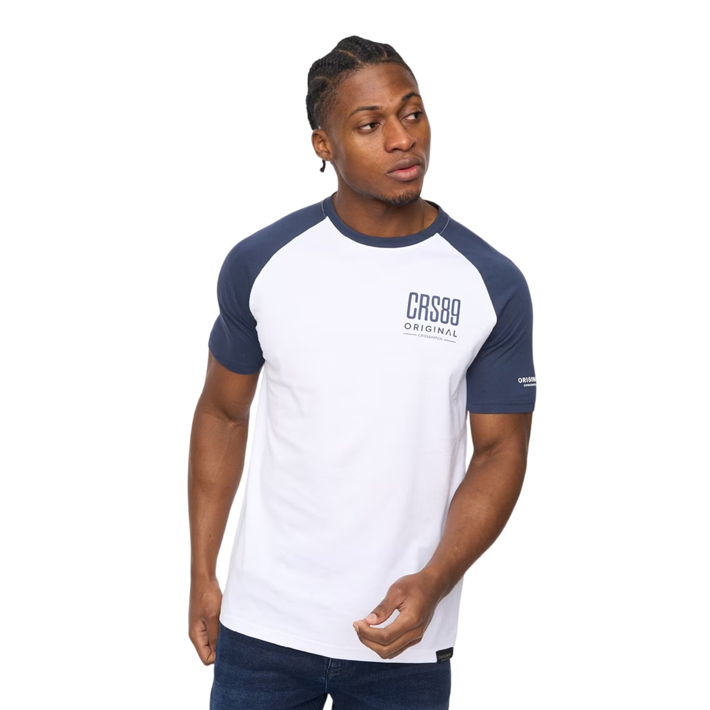 Navy - Side - Crosshatch Mens Bretsby Logo Cotton T-Shirt