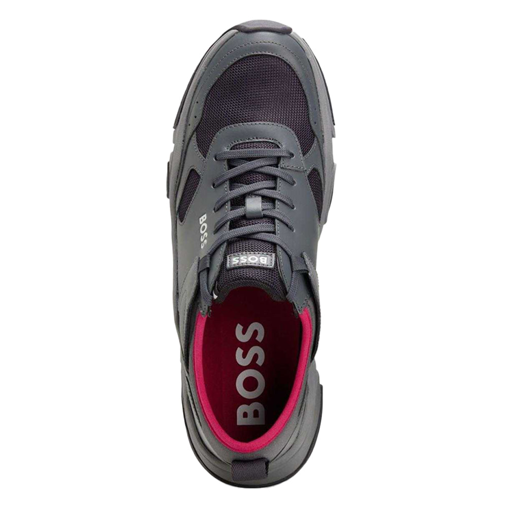 Grey - Lifestyle - Hugo Boss Mens Asher Leather Running Trainers