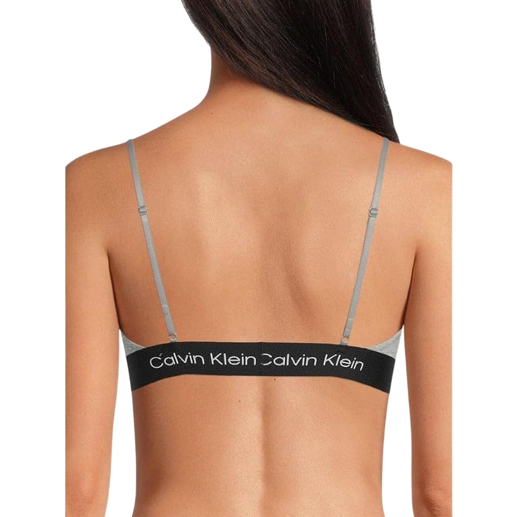 Grey Heather - Back - Calvin Klein Womens-Ladies Triangle Spaghetti Strap Bralette