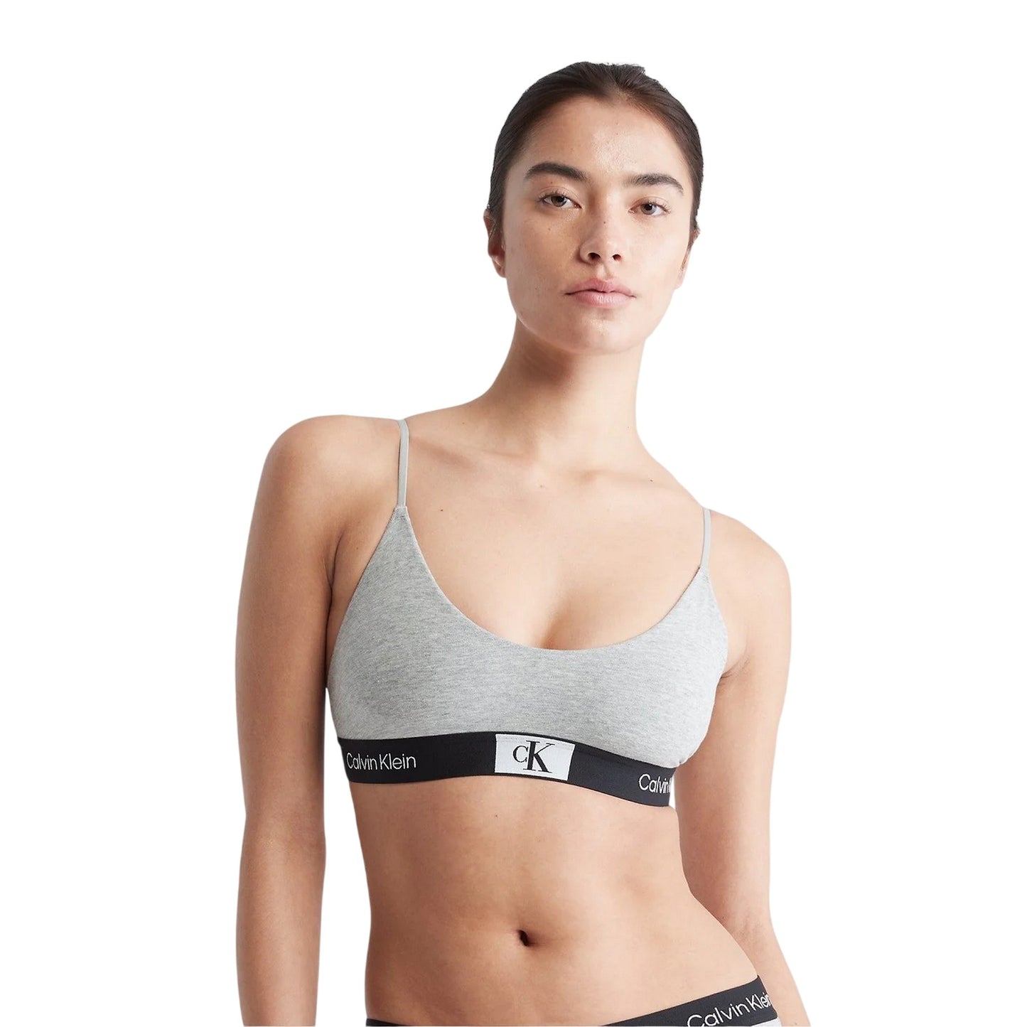 Grey Heather - Side - Calvin Klein Womens-Ladies Triangle Spaghetti Strap Bralette