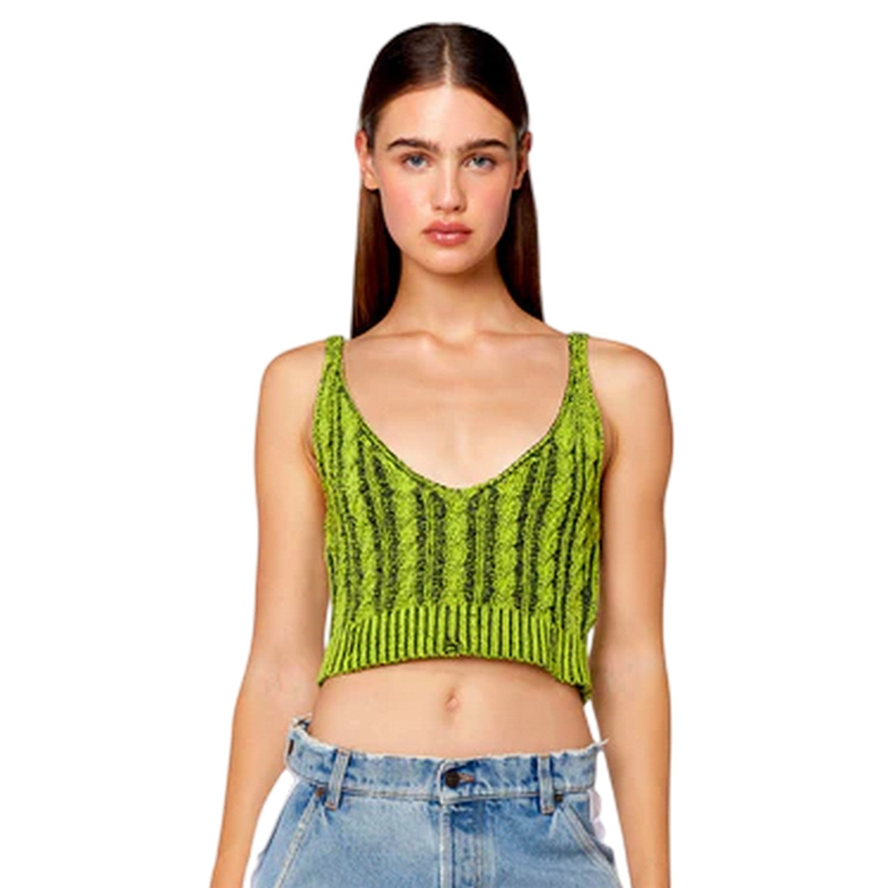 Green - Side - Diesel Womens-Ladies Milos Cable Knit Bralette