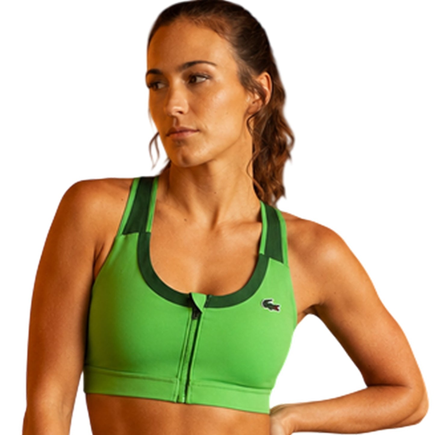 Green - Side - Lacoste Womens-Ladies Colour Block Stretch Sports Bra