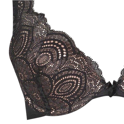 Black - Side - Wonderbra Womens-Ladies Floral Lace Bra