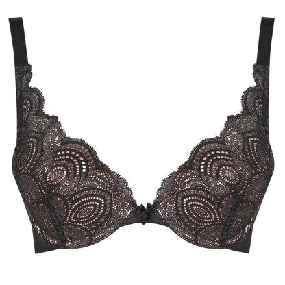 Black - Front - Wonderbra Womens-Ladies Floral Lace Bra