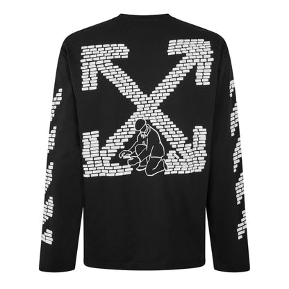 Black - Back - Off White Mens Brick Relaxed Fit Long-Sleeved T-Shirt