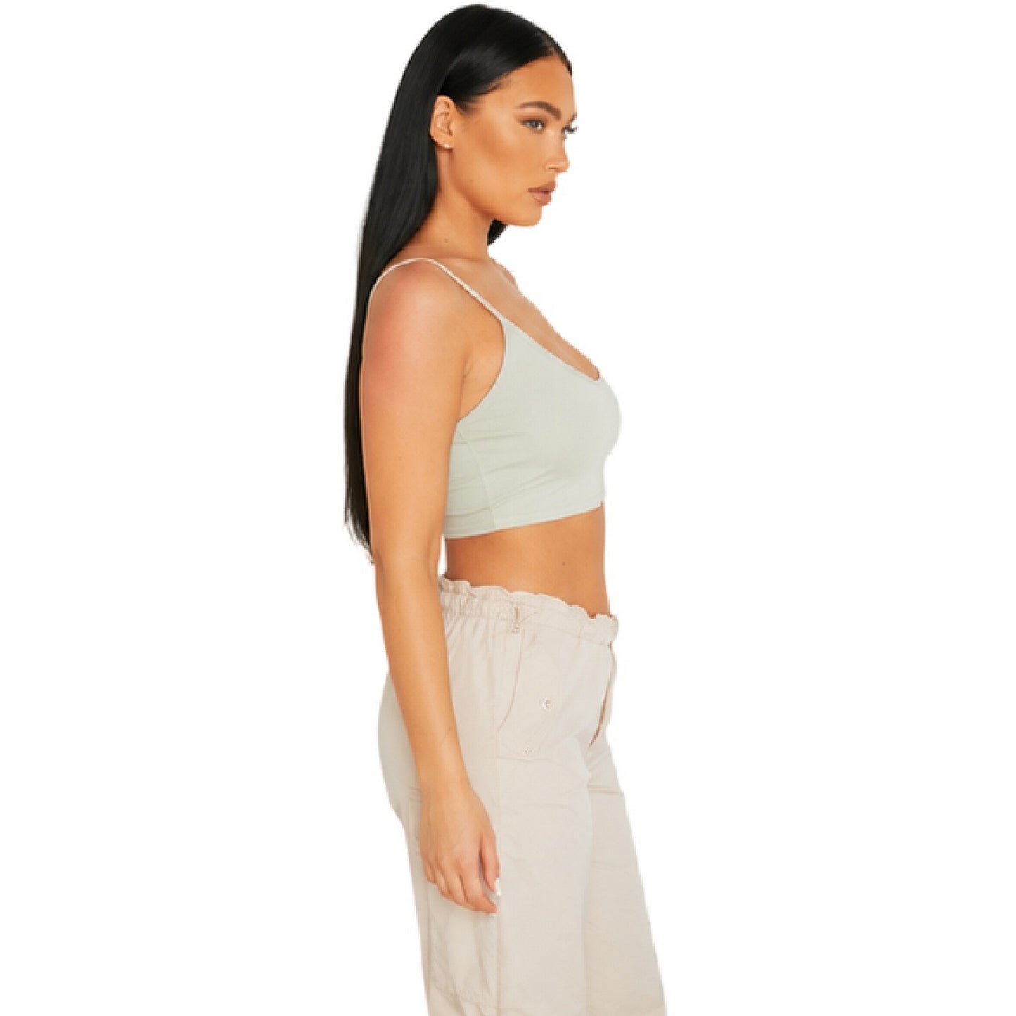 Sage - Side - Missy Empire Womens-Ladies Ribbed Strappy Bralette