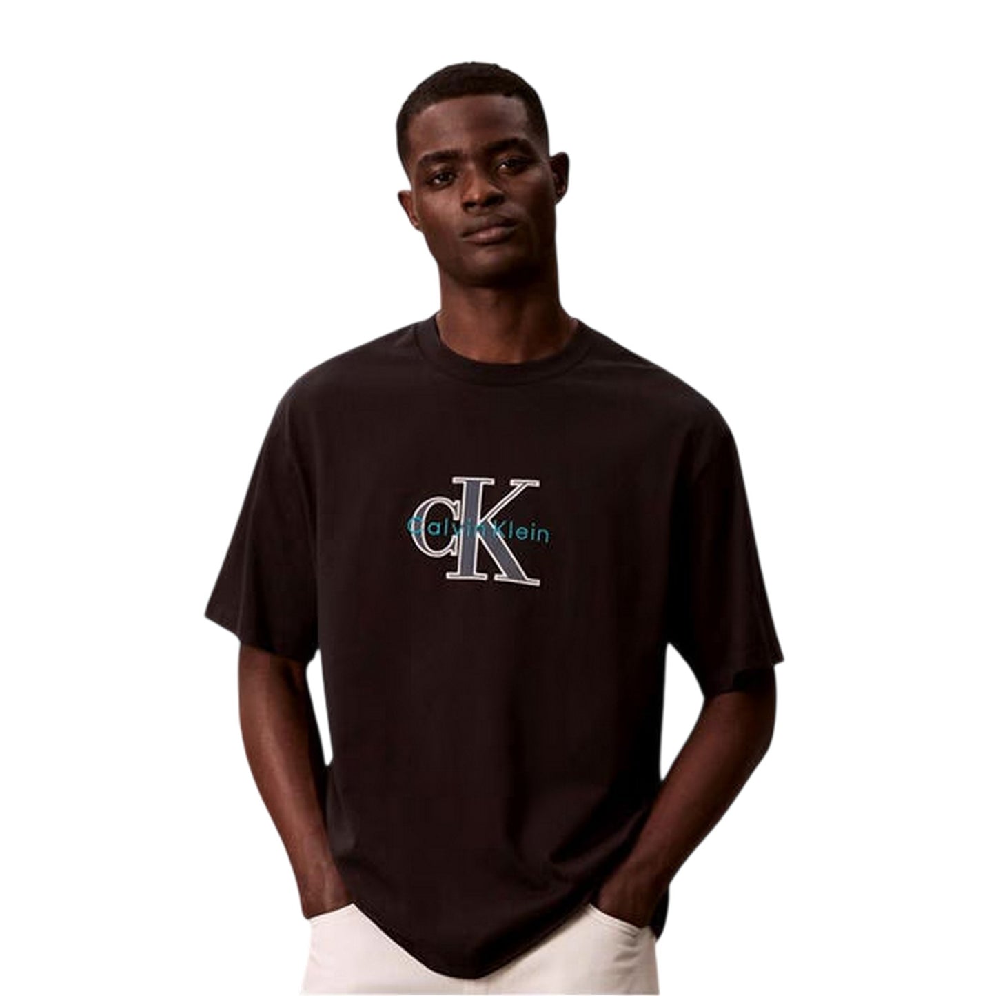 Black - Front - Calvin Klein Mens Text Logo T-Shirt