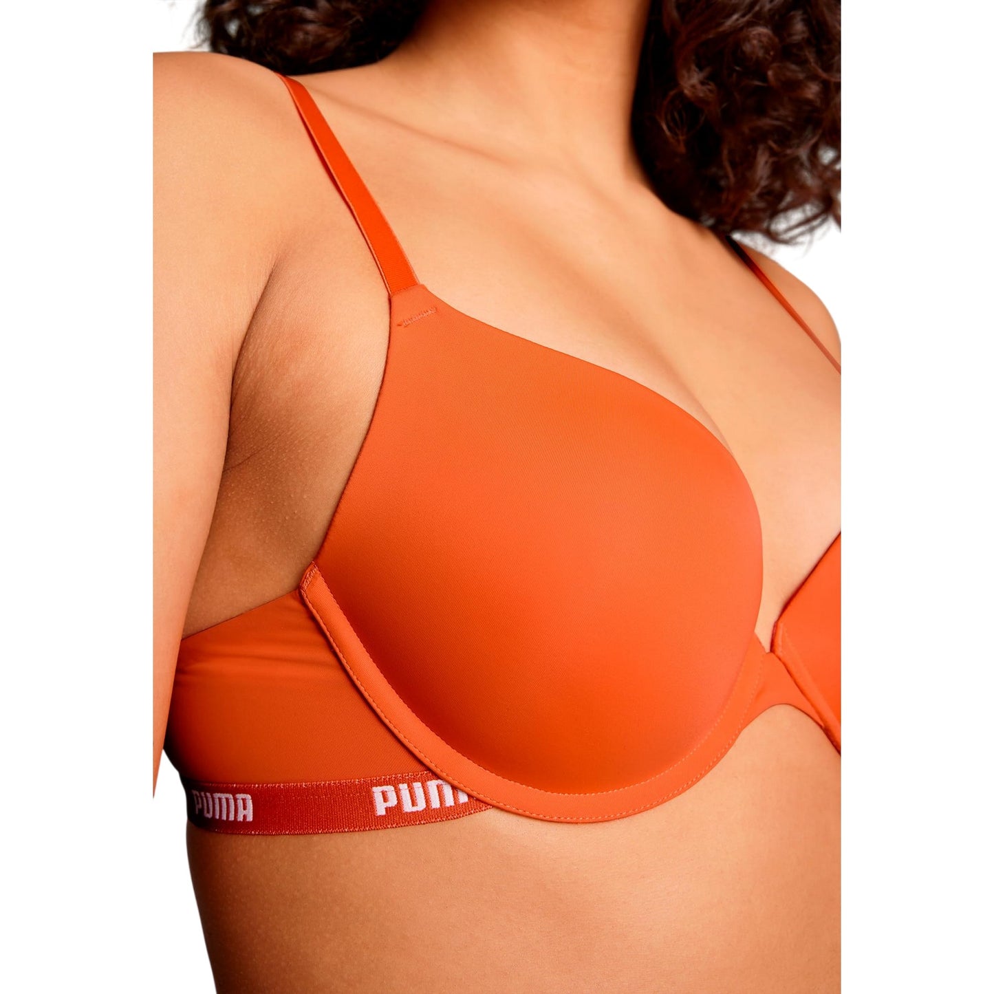 Flame Orange - Side - Puma Womens-Ladies Push Up Bra