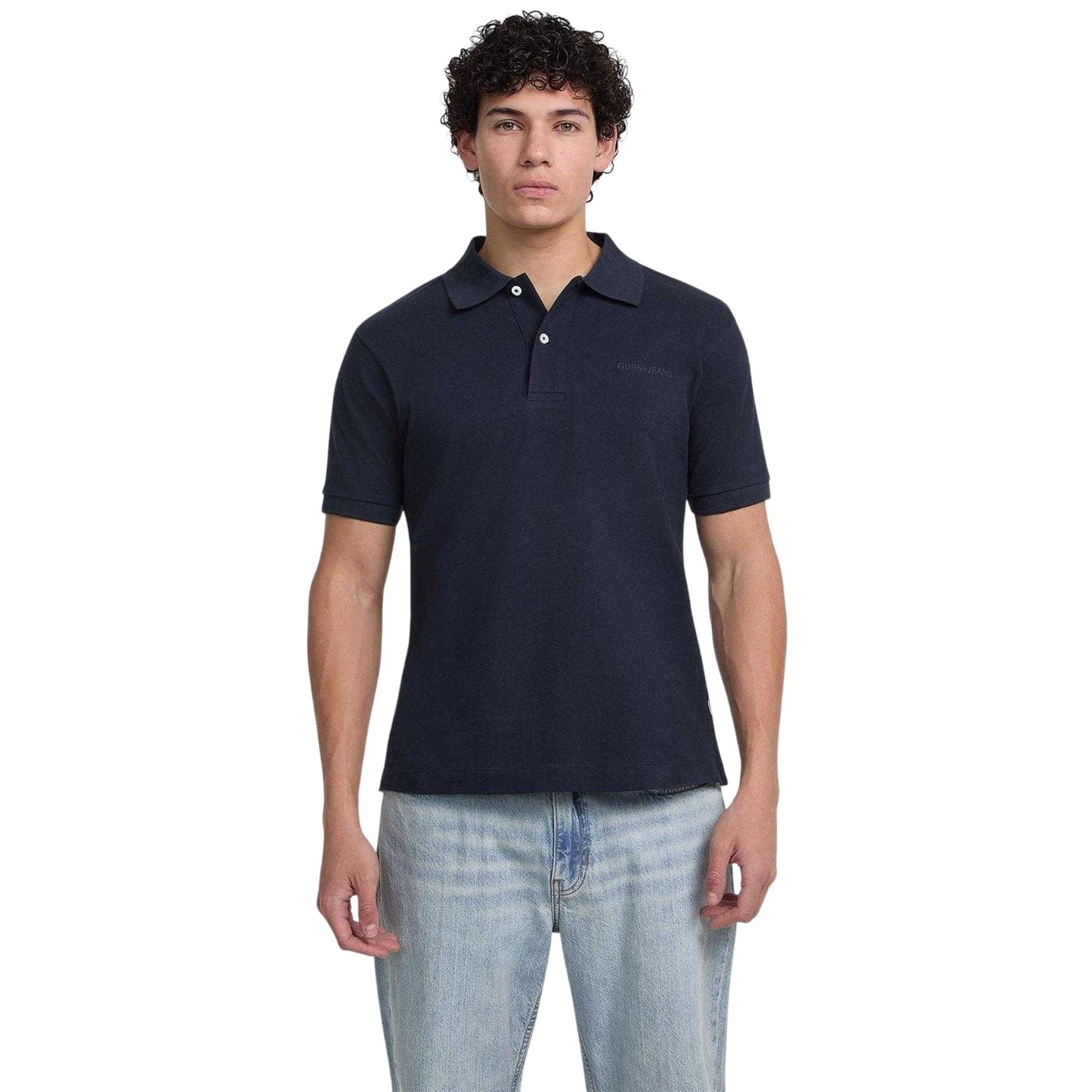 Ocean Blue - Front - Guess Mens Embroidered Logo Short-Sleeved Polo Shirt
