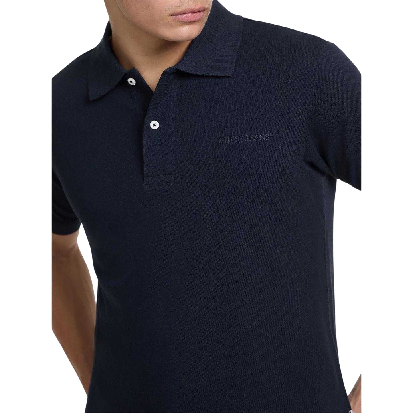 Ocean Blue - Side - Guess Mens Embroidered Logo Short-Sleeved Polo Shirt